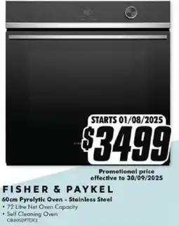 The Good Guys FISHER & PAYKEL 60cm Pyrolytic Oven - Stainless Steel offer