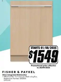 The Good Guys FISHER & PAYKEL 60cm Integrated Dishwasher offer