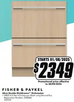 The Good Guys FISHER & PAYKEL 60cm Double Dish Drawer™ Dishwasher offer
