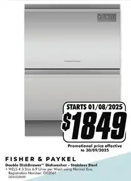 The Good Guys FISHER & PAYKEL Double Dish Drawer Dishwasher - Stainless steel offer