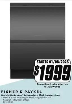 The Good Guys FISHER & PAYKEL Double DishDrawer Dishwasher - Black Stainless Steel offer