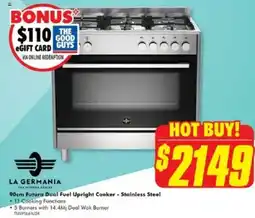 The Good Guys LA GERMANIA 90cm Futura Dual Fuel Upright Cooker - Stainless Steel offer