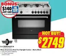 The Good Guys LA GERMANIA 90cm Americana Dual Fuel Upright Cooker - Matte Black offer