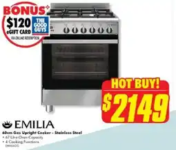 The Good Guys EMILIA 60cm Gas Upright Cooker - Stainless Steel offer