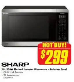 The Good Guys SHARP 26L 900W Flatbed Inverter Microwave - Stainless Steel offer