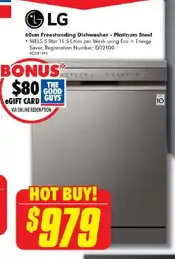 The Good Guys LG 60cm Freestanding Dishwasher-Platinum Steel offer
