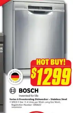 The Good Guys BOSCH Series 6 Freestanding Dishwasher - Stainless Steel offer
