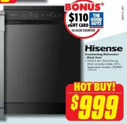 The Good Guys Hisense Freestanding Dishwasher - Black Steel offer