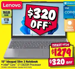 JB Hi-Fi 15" Ideapad Slim 3 Notebook offer