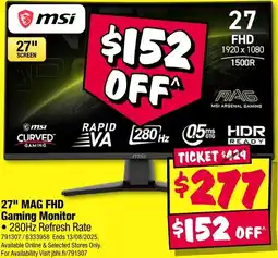 JB Hi-Fi 27" MAG FHD Gaming Monitor offer