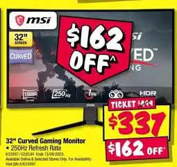 JB Hi-Fi msi 32" Curved Gaming Monitor offer