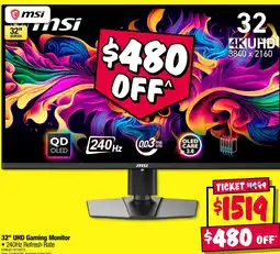 JB Hi-Fi msi 32" UHD Gaming Monitor offer