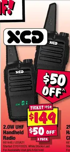 JB Hi-Fi 2.0W UHF Handheld Radio offer