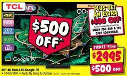 JB Hi-Fi TCL 85" 4K Mini-LED Google TV offer