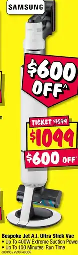 JB Hi-Fi SAMSUNG Bespoke Jet A.I. Ultra Stick Vac offer