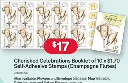 Australia Post Cherished Celebrations Booklet of 10 Self-Adhesive Stamps (Champagne Flutes) offer