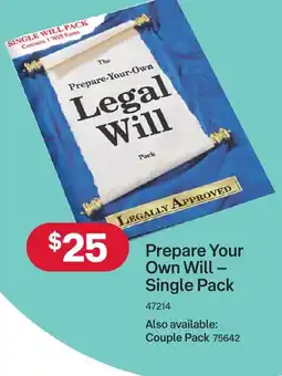 Australia Post Prepare Your Own Will - Single Pack offer