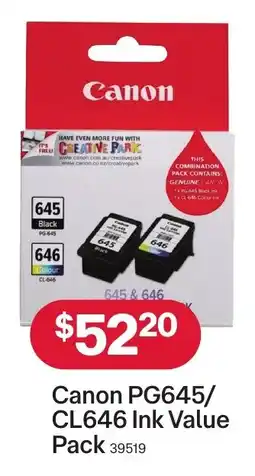 Australia Post Canon PG645/ CL646 Ink Value Pack offer