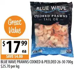 Supabarn Blue wave prawns cooked & peelded 26-30 offer