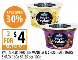 Supabarn Pauls plus protein vanilla & chocolate dairy snack offer
