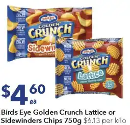 Ritchies Birds Eye Golden Crunch Lattice or Sidewinders Chips offer