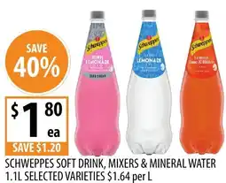Supabarn Schweppes soft drink mixers & mineral water offer