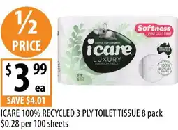Supabarn Icare 100% recycled 3 ply toilet tissue offer