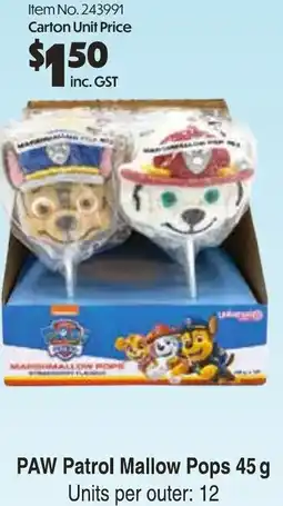 Campbells Wholesale PAW Patrol Mallow Pops offer