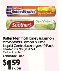 Campbells Wholesale Butter Menthol Honey & Lemon or Soothers Lemon & Lime offer