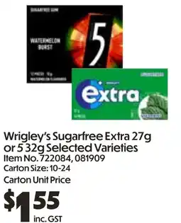 Campbells Wholesale Wrigley's Sugarfree Extra offer
