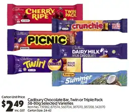 Campbells Wholesale Cadbury Chocolate Bar Twin or Triple Pack offer