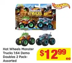 Mr Toys Hot Wheels Monster Trucks 1:64 Demo Doubles 2 Pack- Assorted offer