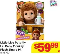 Mr Toys Little Live Pets My Lil' Baby Monkey Plush Single Pk offer