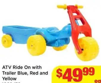 Mr Toys ATV Ride On with Trailer Blue Red and Yellow offer