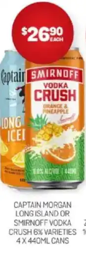 Harry Brown Captain morgan long island or smirnoff vodka crush offer