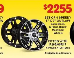 Jax Tyres SET OF 4 SPEEDYOUTLAW Satin Black Tungsten Grey & Piano Black offer