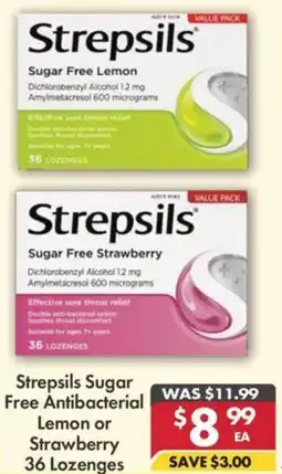 Pharmacy4Less Strepsils Sugar Free Antibacterial Lemon or Strawberry offer