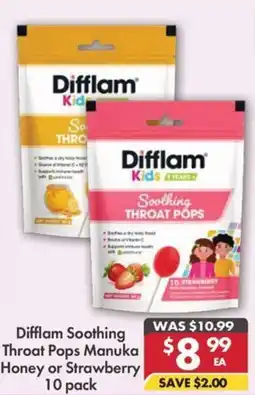 Pharmacy4Less Difflam Soothing Throat Pops Manuka Honey or Strawberry offer