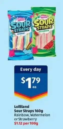 ALDI Lolliland Sour Straps Rainbow Watermelon or Strawberry offer