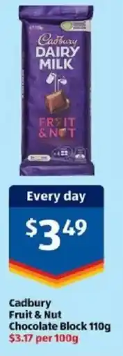 ALDI Cadbury Fruit & Nut Chocolate Block offer