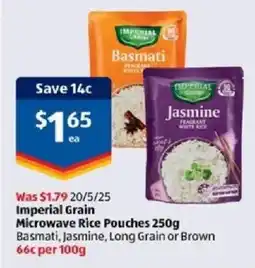ALDI Imperial grain microwave rice pouches offer