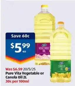 ALDI Pure Vita Vegetable or Canola Oil offer