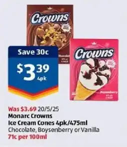 ALDI Monarc Crowns Ice Cream Cones offer