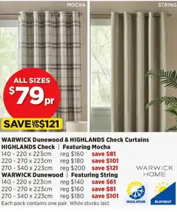 Spotlight Warwick dunewood & highlands check curtains offer