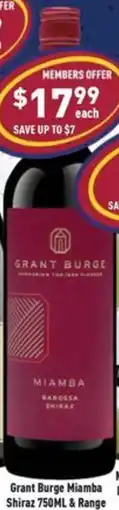 Liquor Legends Grant Burge Miamba Shiraz & Range offer