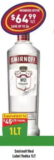 Liquor Legends Smirnoff Red Label Vodka offer