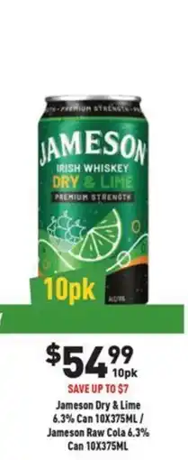 Liquor Legends Jameson Dry & Lime Can / Jameson Raw Cola offer