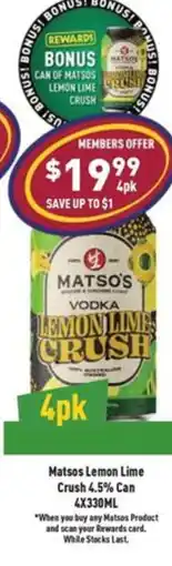 Liquor Legends Matsos Lemon Lime Crush Can offer