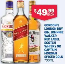 Bottlemart Gordon's london dry gin, johnnie walker red label scotch whisky or captain morgan spiced gold offer