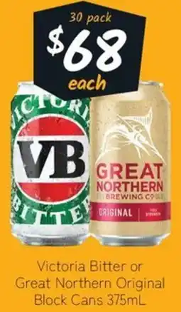 Cellarbrations Victoria Bitter or Great Northern Original Block Cans offer